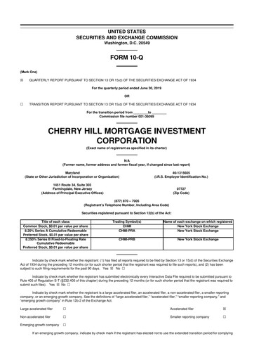 Thumbnail Cherry Hill Mortgage Investment 10-Q Quarterly Report FY2019 