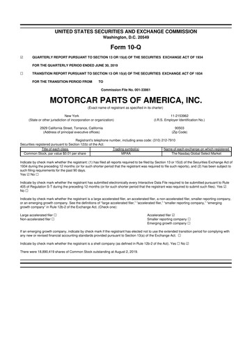Thumbnail Motorcar Parts of America 10-Q Quarterly Report FY2020 