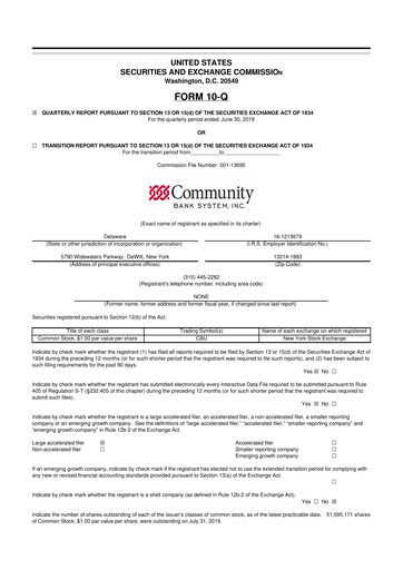Thumbnail Community Financial System 10-Q Quarterly Report FY2019 
