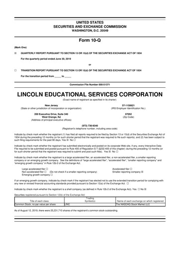 Miniature Lincoln Educational Services 10-Q Rapport trimestriel 2019 