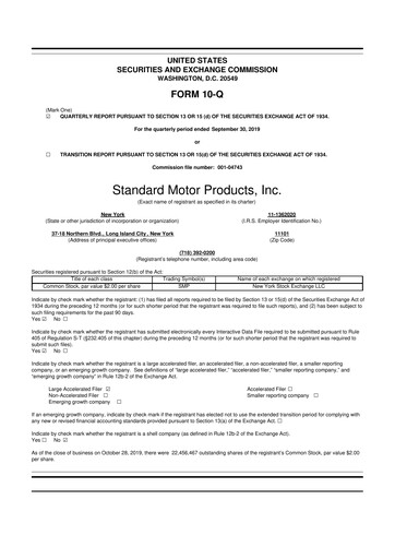 Thumbnail Standard Motor Products 10-Q Quarterly Report FY2019 