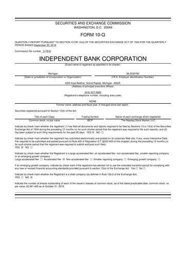 Thumbnail Independent Bank Corporation 10-Q Quarterly Report FY2019 
