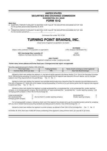 Thumbnail Turning Point Brands 10-Q Quarterly Report FY2019 