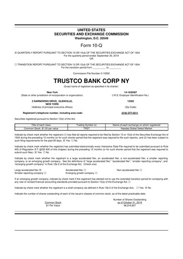 Miniature Trustco Bank 10-Q Rapport trimestriel 2019 