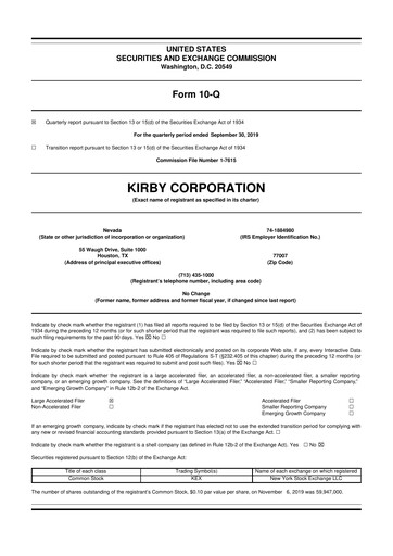 Thumbnail Kirby Corporation
 10-Q Quarterly Report FY2019 