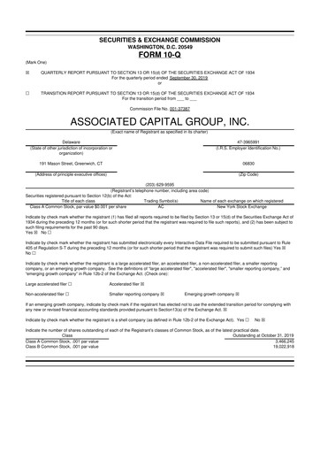 Thumbnail Associated Capital Group 10-Q Quarterly Report FY2019 