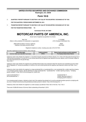 Thumbnail Motorcar Parts of America 10-Q Quarterly Report FY2020 