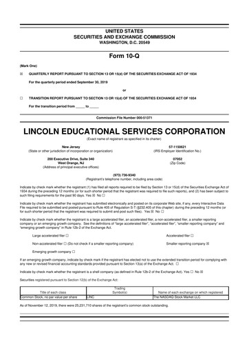 Miniature Lincoln Educational Services 10-Q Rapport trimestriel 2019 