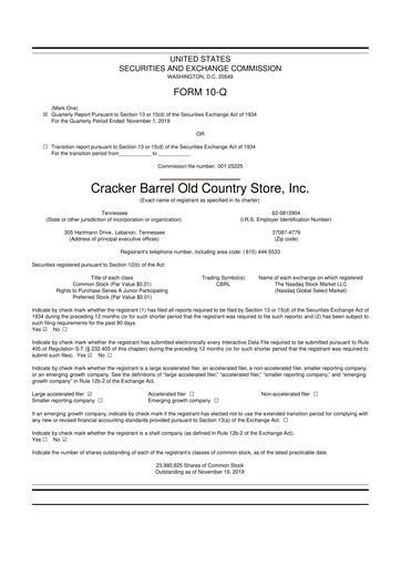 Vorschaubild Cracker Barrel 10-Q Quartalsbericht  