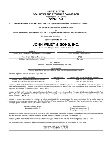 Thumbnail John Wiley & Sons 10-Q Quarterly Report FY2020 