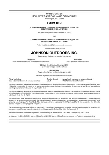 Miniature Johnson Outdoors
 10-Q Rapport trimestriel 2020 