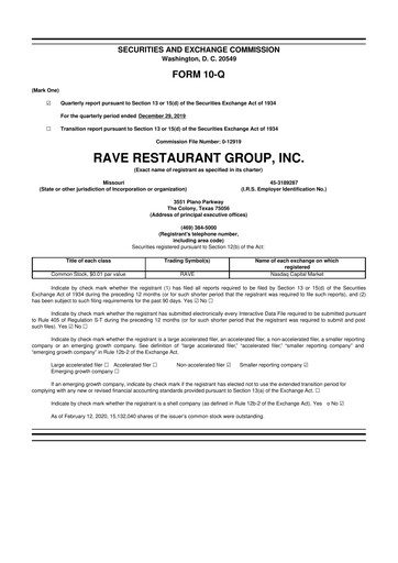 Thumbnail Rave Restaurant Group 10-Q Quarterly Report FY 