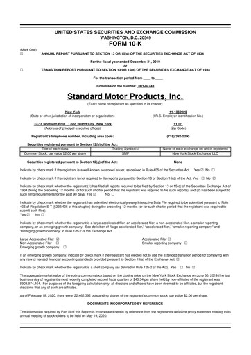 Thumbnail Standard Motor Products 10-K Annual Report 2019