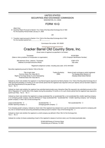 Vorschaubild Cracker Barrel 10-Q Quartalsbericht  