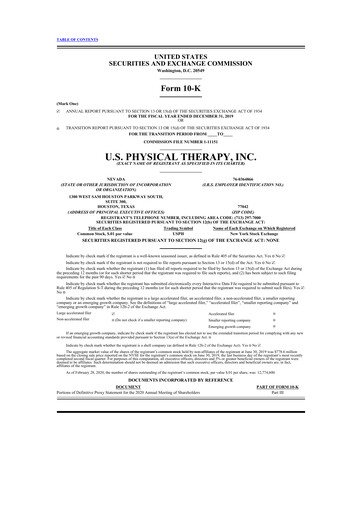 Thumbnail U.S. Physical Therapy, Inc. 10-K Annual Report 2019