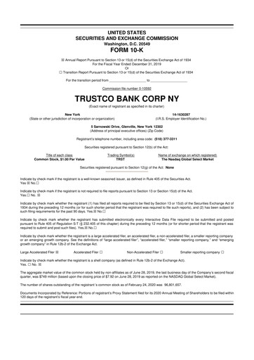 Miniature Trustco Bank 10-K Rapport annuel 2019