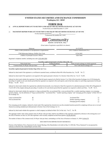 Thumbnail Community Financial System 10-K Annual Report 2019