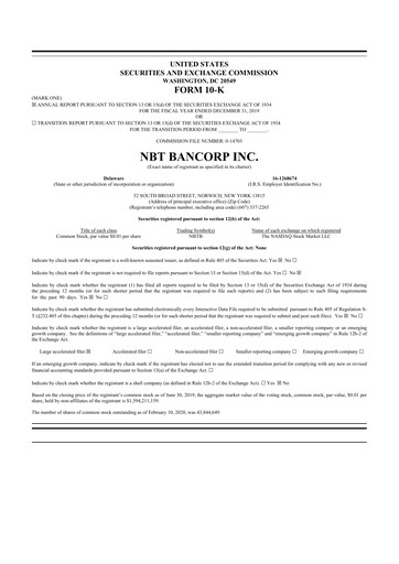 Thumbnail NBT Bancorp 10-K Annual Report 2019