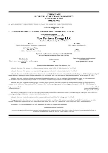 Thumbnail New Fortress Energy
 10-K Annual Report 2019