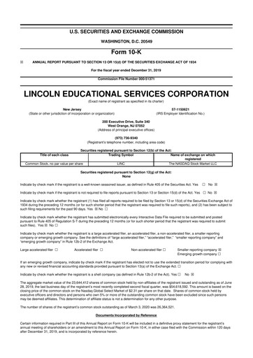 Miniature Lincoln Educational Services 10-K Rapport annuel 2019