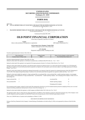 Thumbnail Old Point Financial 10-K Annual Report 2019