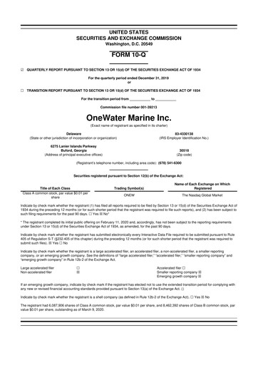 Thumbnail OneWater Marine 10-Q Quarterly Report FY2020 