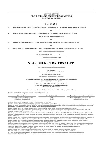 Thumbnail Star Bulk Carriers 20-F Annual Report 2019