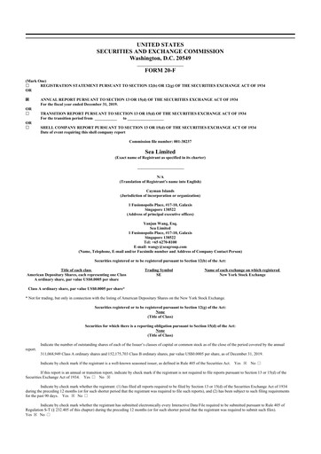 Thumbnail Sea Limited 20-F Annual Report 2019