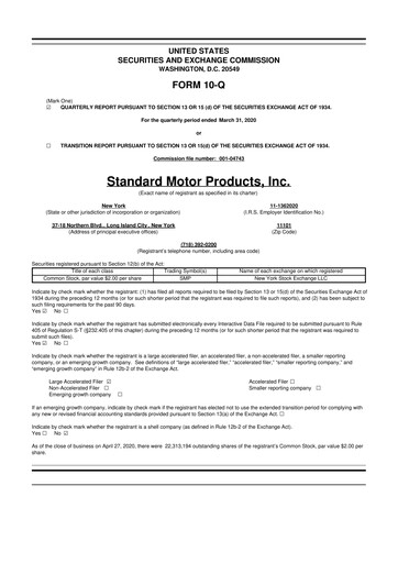 Thumbnail Standard Motor Products 10-Q Quarterly Report FY2020 