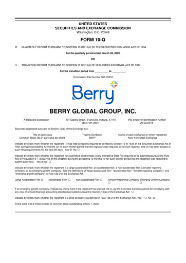 Thumbnail Berry Global
 10-Q Quarterly Report FY2020 
