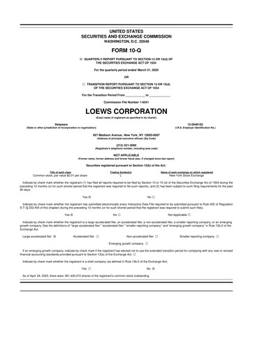 Thumbnail Loews Corporation
 10-Q Quarterly Report FY2020 