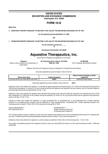 Thumbnail Aquestive Therapeutics
 10-Q Quarterly Report FY 