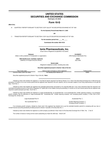 Thumbnail Ionis Pharmaceuticals
 10-Q Quarterly Report FY2020 