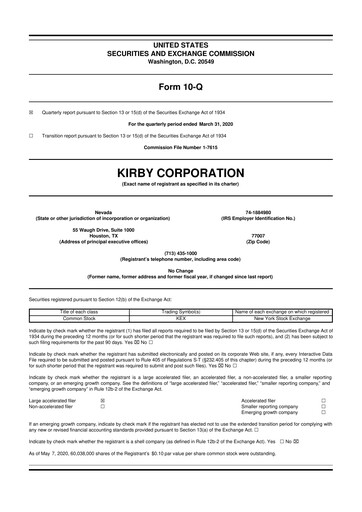 Thumbnail Kirby Corporation
 10-Q Quarterly Report FY2020 
