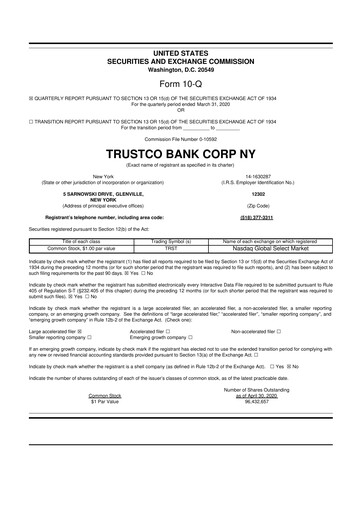 Miniature Trustco Bank 10-Q Rapport trimestriel 2020 