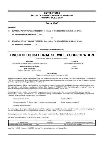 Miniature Lincoln Educational Services 10-Q Rapport trimestriel 2020 