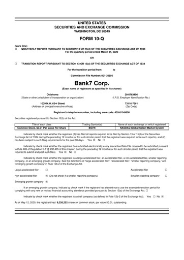 Miniature Bank7 10-Q Rapport trimestriel 2020 