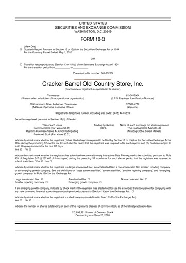 Vorschaubild Cracker Barrel 10-Q Quartalsbericht  