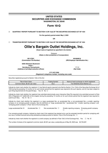 Thumbnail Ollie's Bargain Outlet
 10-Q Quarterly Report FY2020 