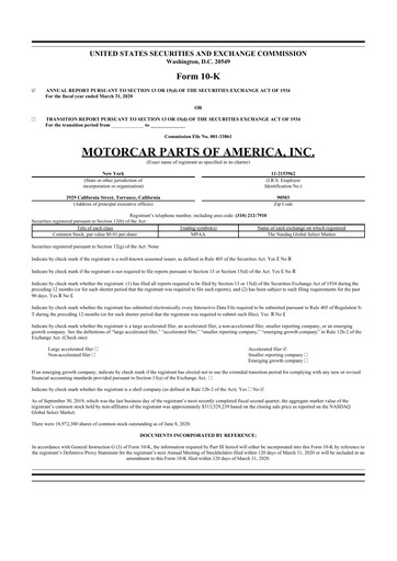 Thumbnail Motorcar Parts of America 10-K Annual Report 2020