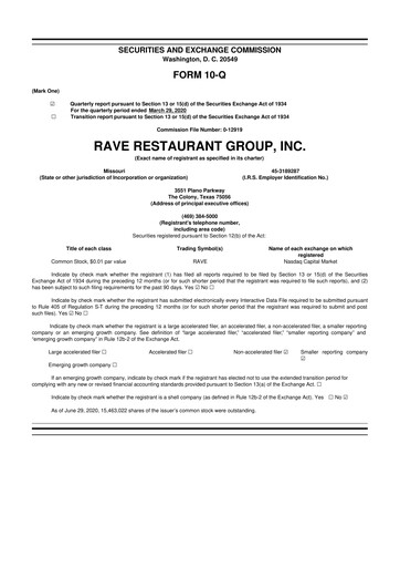 Thumbnail Rave Restaurant Group 10-Q Quarterly Report FY 