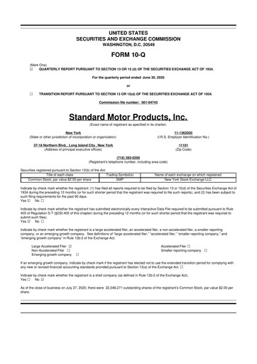 Thumbnail Standard Motor Products 10-Q Quarterly Report FY2020 