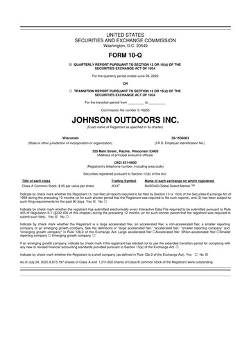 Miniature Johnson Outdoors
 10-Q Rapport trimestriel 2020 