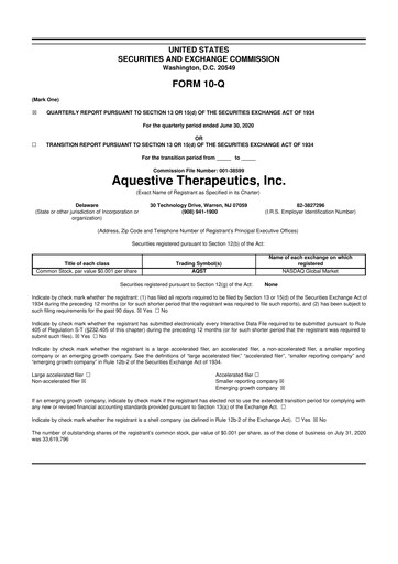Thumbnail Aquestive Therapeutics
 10-Q Quarterly Report FY 