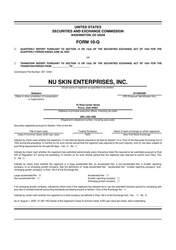 Thumbnail Nu Skin 10-Q Quarterly Report FY2020 