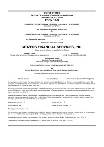 Vorschaubild Citizens Financial Services 10-Q Quartalsbericht 2020 