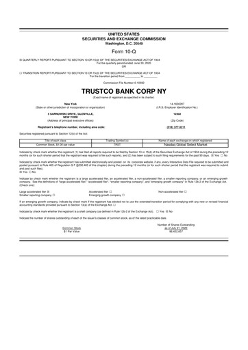 Miniature Trustco Bank 10-Q Rapport trimestriel 2020 