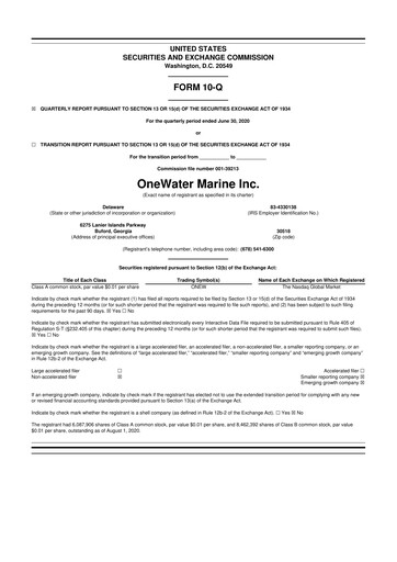 Thumbnail OneWater Marine 10-Q Quarterly Report FY2020 