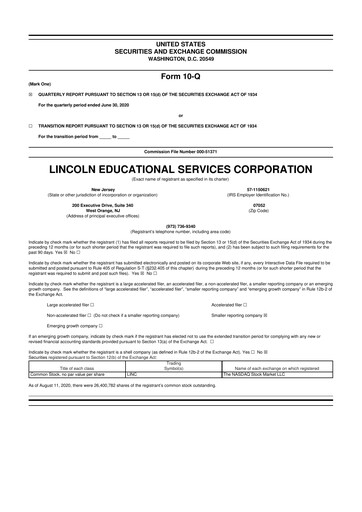 Miniature Lincoln Educational Services 10-Q Rapport trimestriel 2020 
