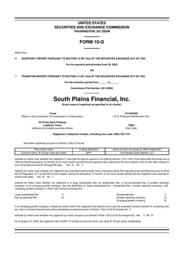 Thumbnail South Plains Financial 10-Q Quarterly Report FY2020 